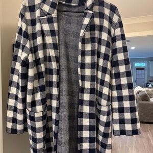 J. Crew Navy and White Checkered Blazer Sweater Jacket